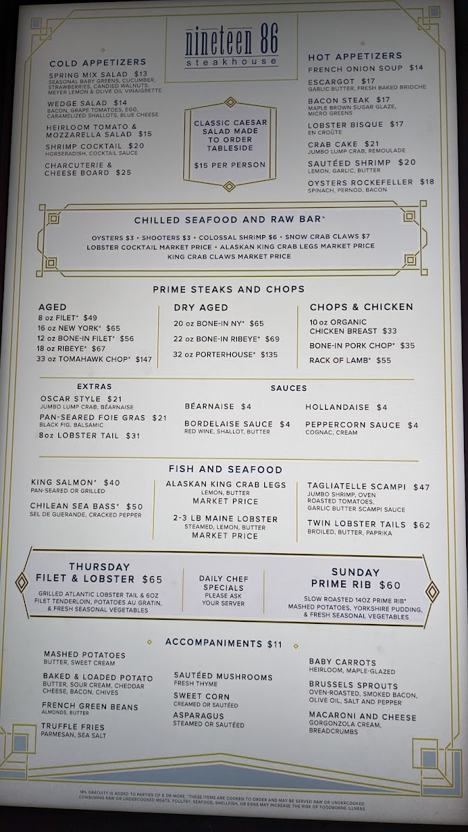 Nineteen 86 Steakhouse Photo Menu 2