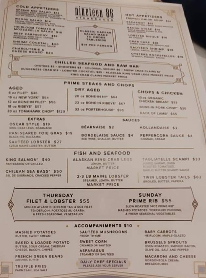 Nineteen 86 Steakhouse Photo Menu 3
