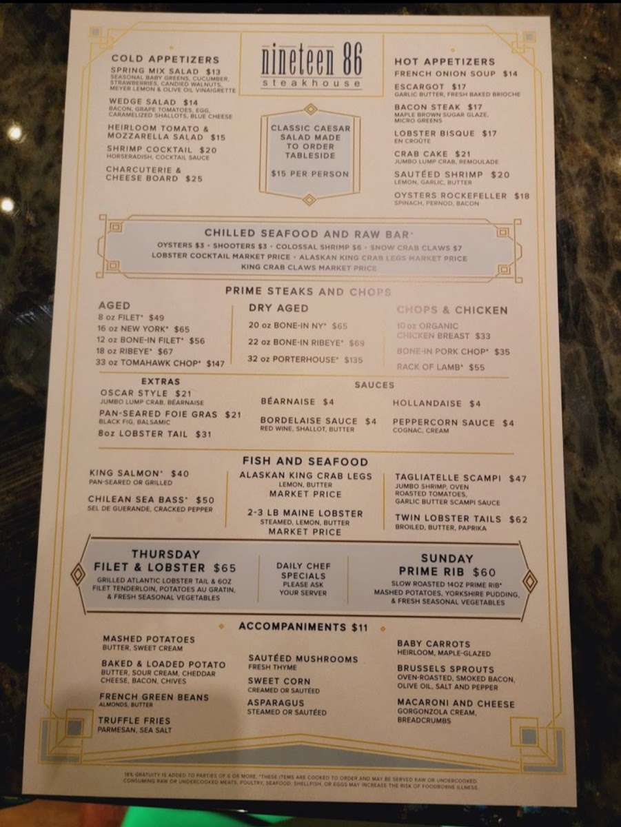 Nineteen 86 Steakhouse Photo Menu 9