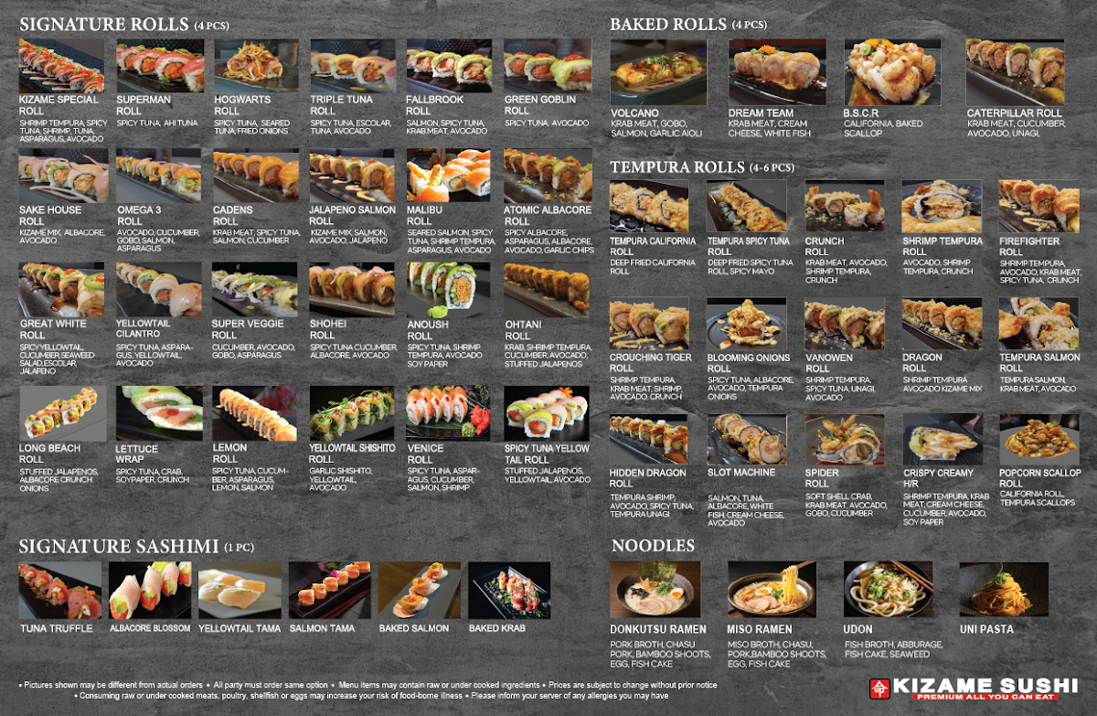 Kizame AYCE Sushi Photo Menu 2