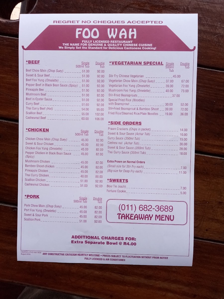 Foo Wah Chinese Restaurant & Take Away Photo Menu 4