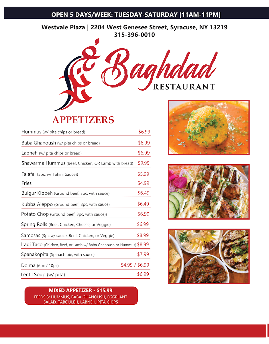Baghdad Restaurant Westvale Plaza Photo Menu 3