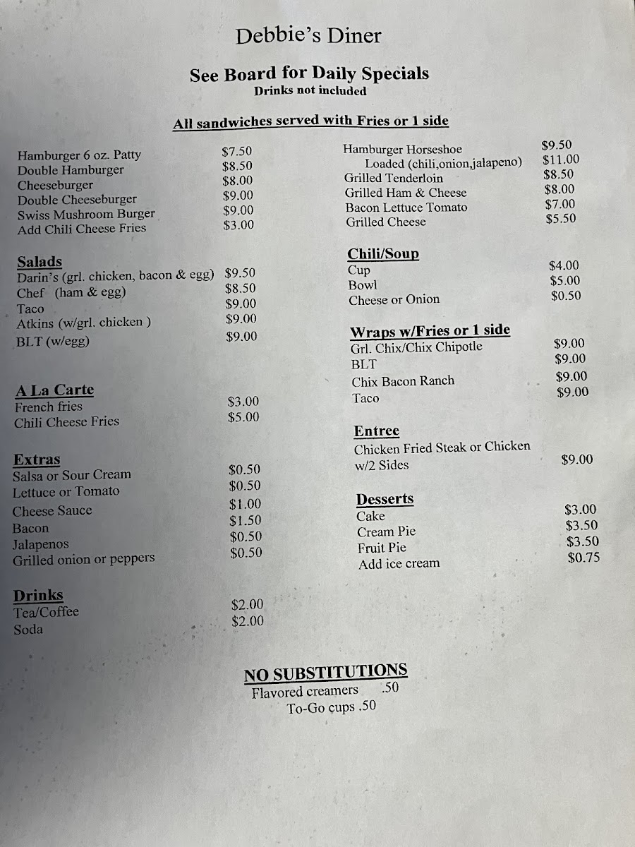 Debbie's Diner Photo Menu 1