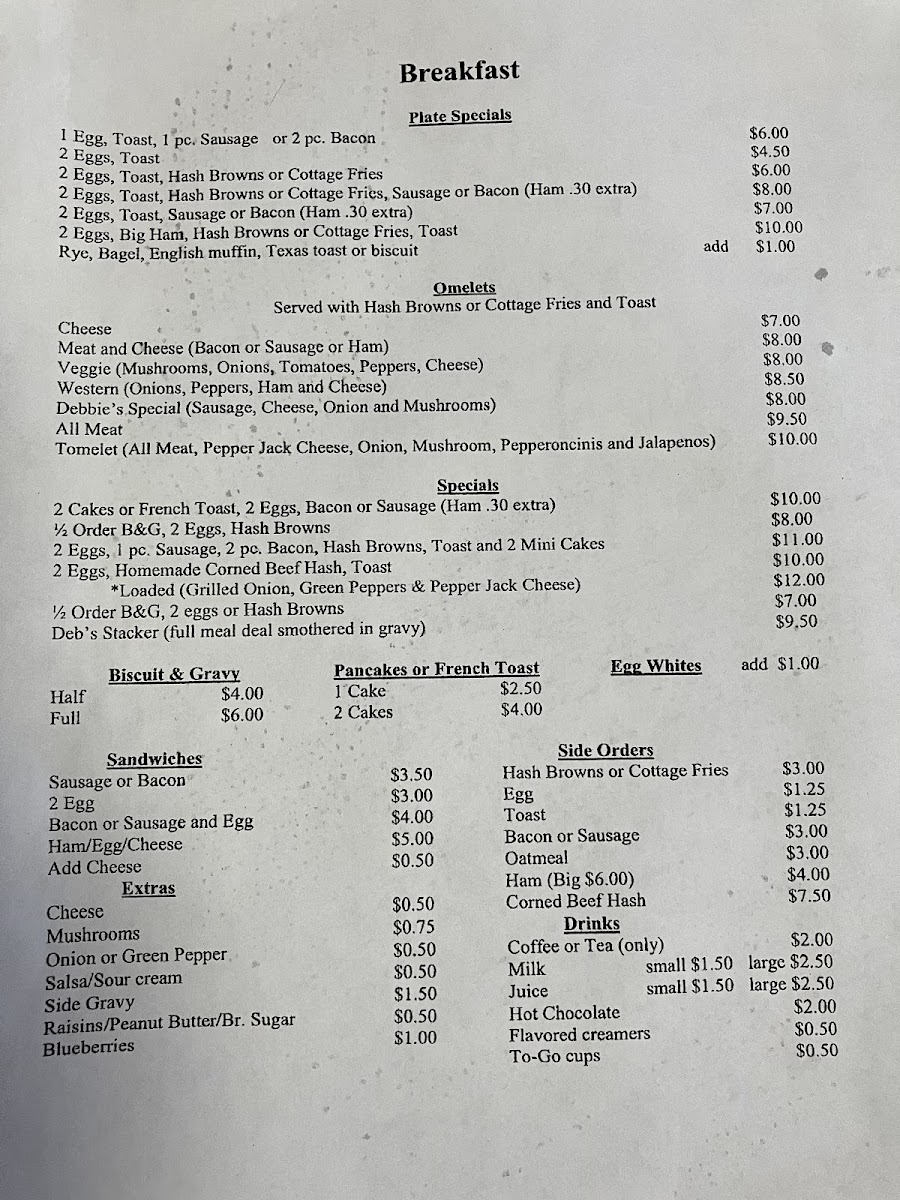 Debbie's Diner Photo Menu 2