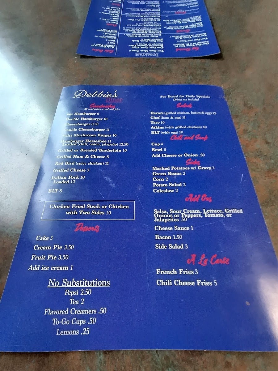 Debbie's Diner Photo Menu 5