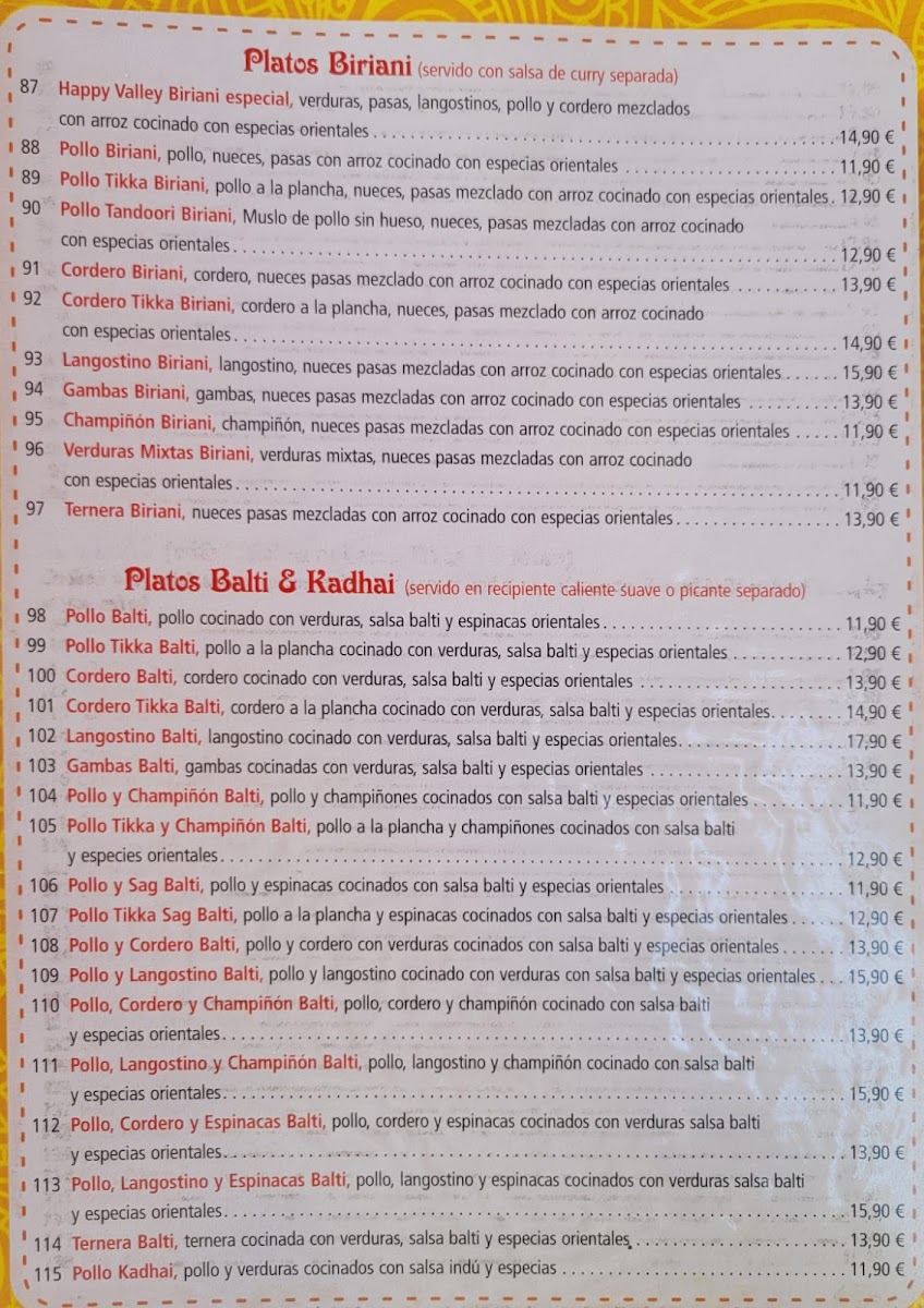Happy Valley Indian Resturant Photo Menu 3