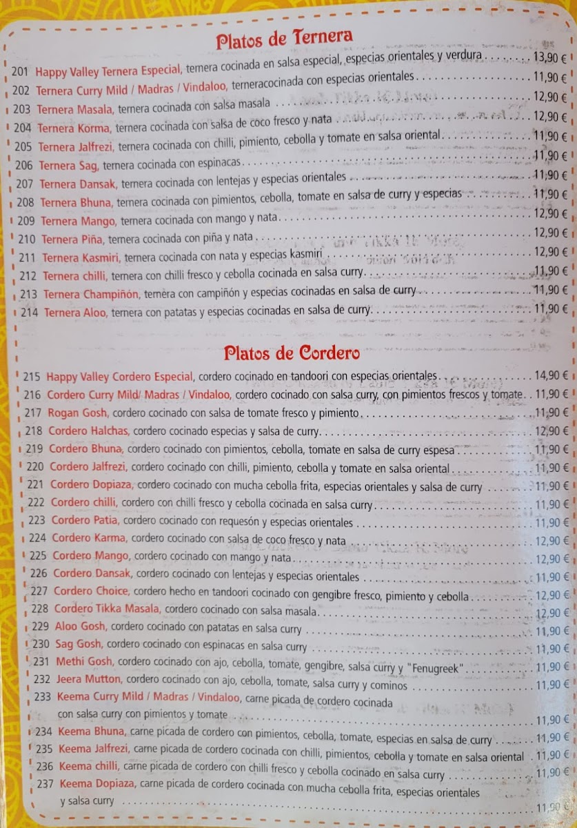 Happy Valley Indian Resturant Photo Menu 6