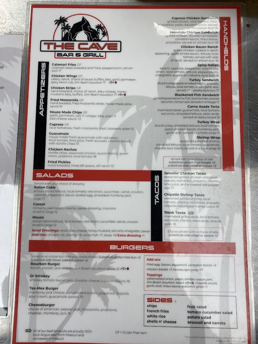 The Cave Bar & Grill Photo Menu 1