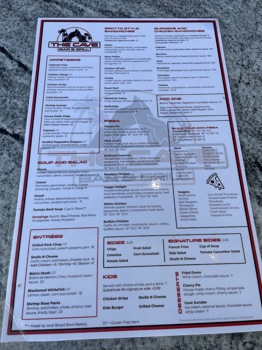 The Cave Bar & Grill Photo Menu 7