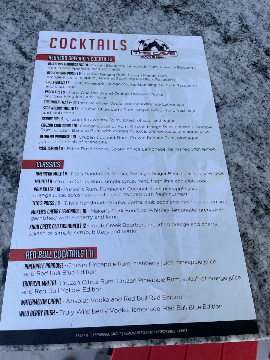 The Cave Bar & Grill Photo Menu 9