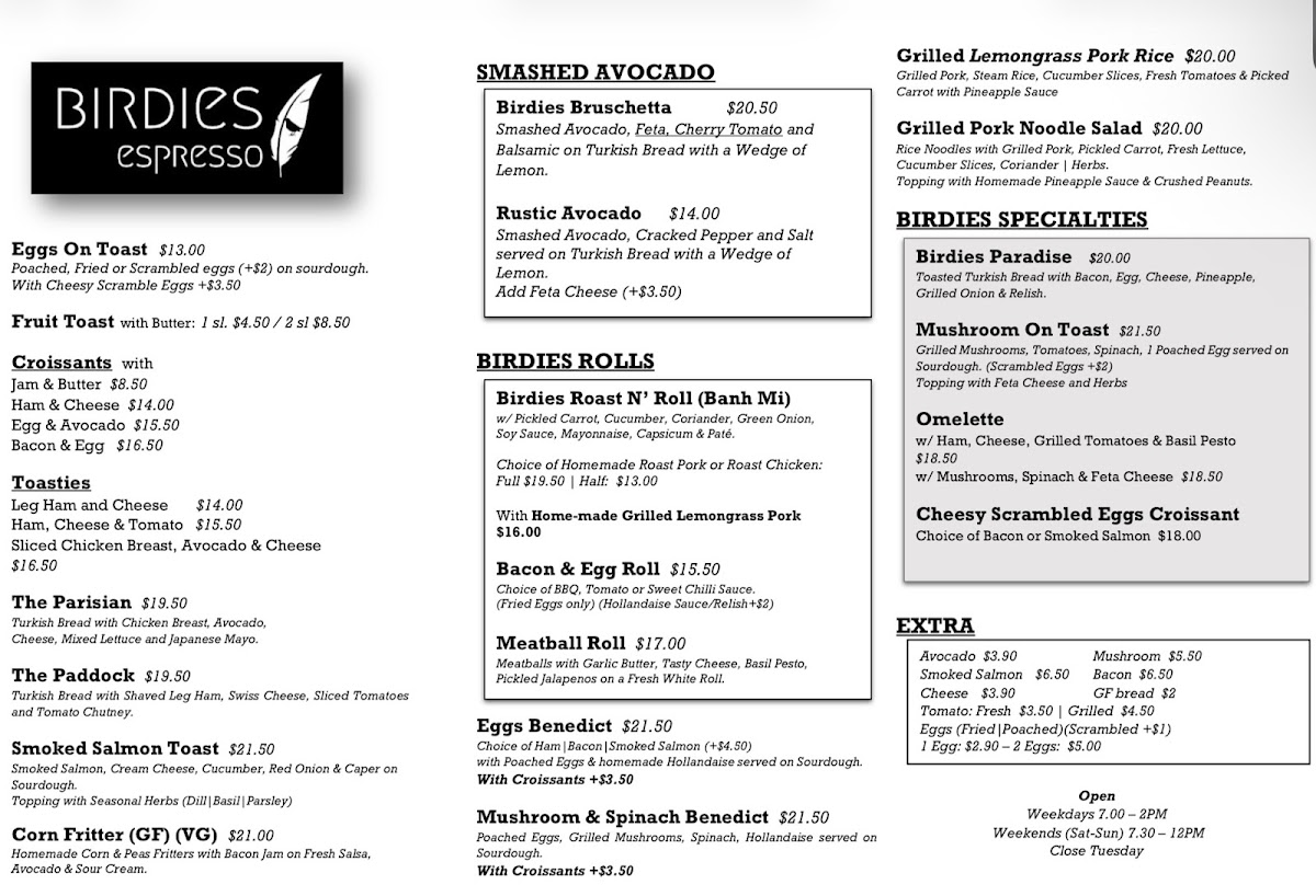 Birdies Espresso Photo Menu 2