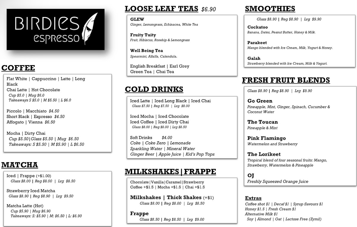 Birdies Espresso Photo Menu 3