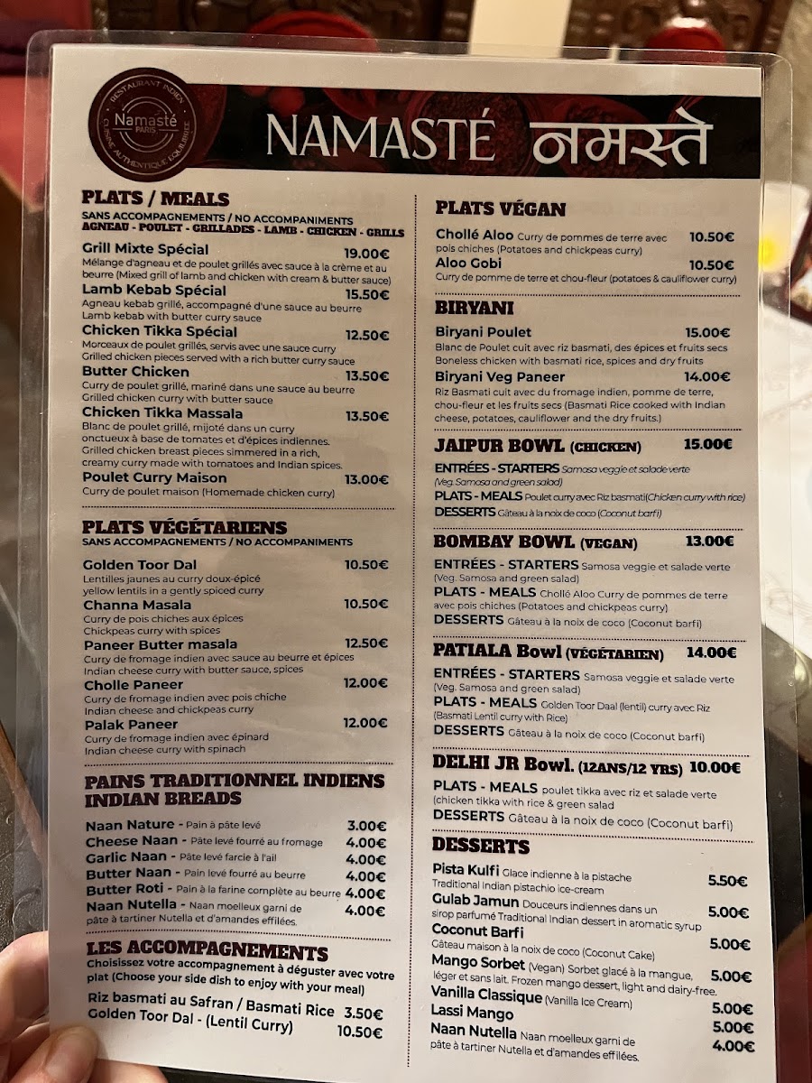 Namaste Paris Photo Menu 2
