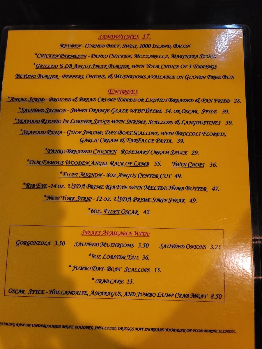 Wooden Angel Restaurant Photo Menu 1