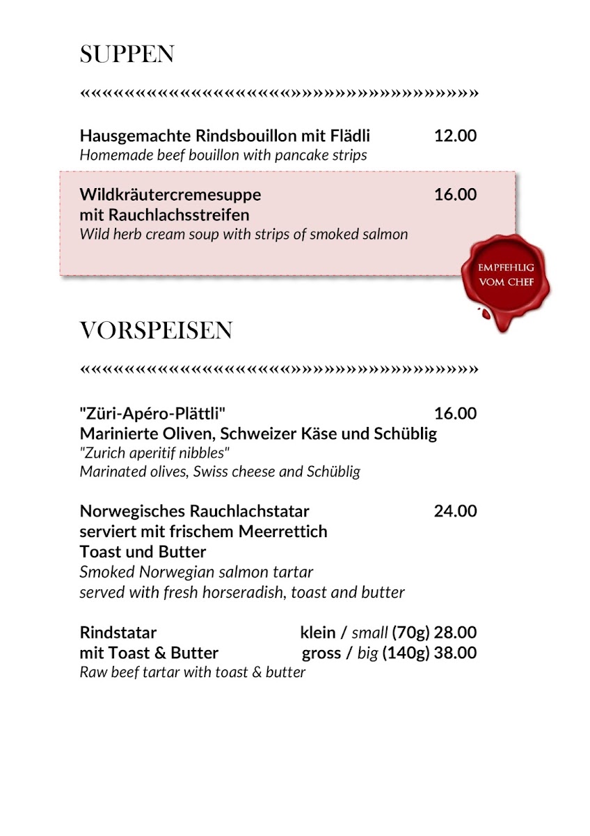 Zunfthaus zur Zimmerleuten Photo Menu 10
