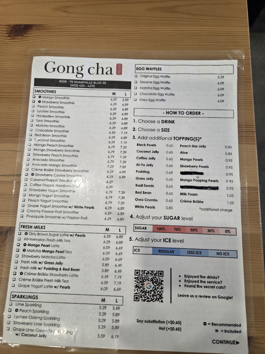 Gong Cha Shawnessy - Bubble Tea Photo Menu 1