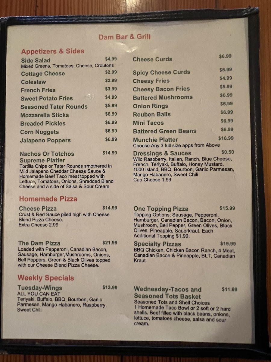 The Dam Bar & Grill Photo Menu 1