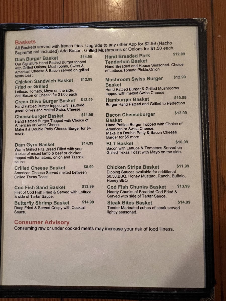 The Dam Bar & Grill Photo Menu 2