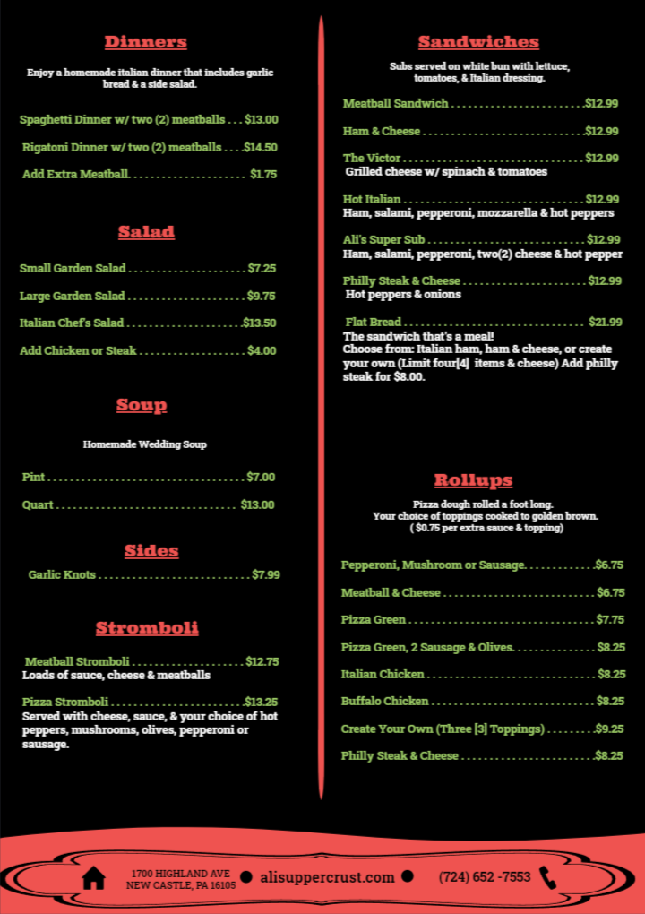 Ali’s Upper Crust Photo Menu 1