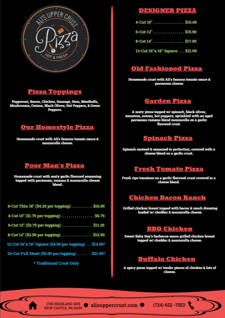 Ali’s Upper Crust Photo Menu 2