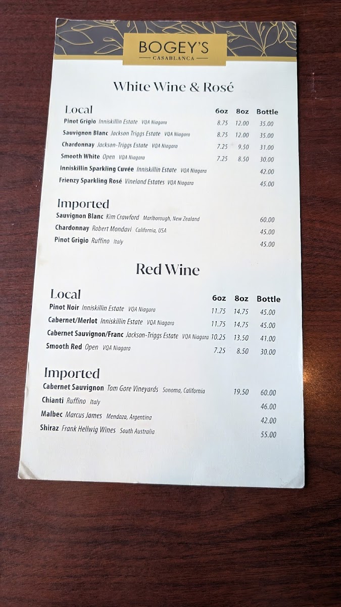 Bogey's Grillhouse Photo Menu 1