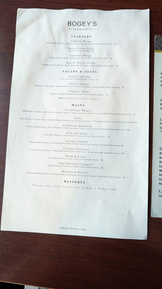 Bogey's Grillhouse Photo Menu 2