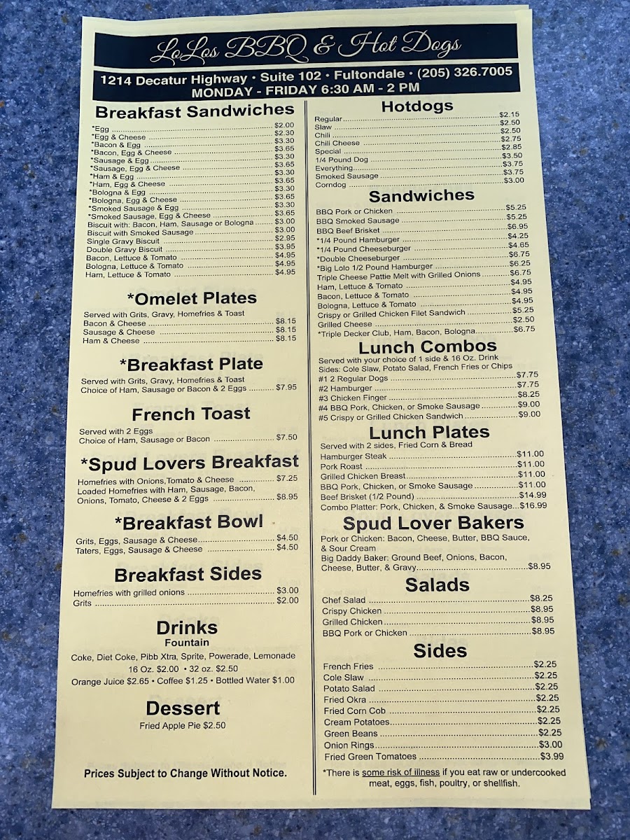 Lolo's BBQ & Hotdogs Photo Menu 1