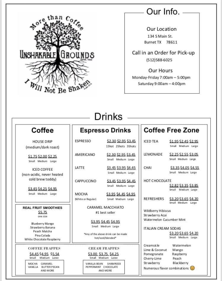 Unshakable Grounds Coffee Shop Now Sisters Coffee Photo Menu 2