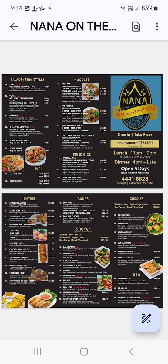 Nana on the bay Thai Restaurant Photo Menu 3