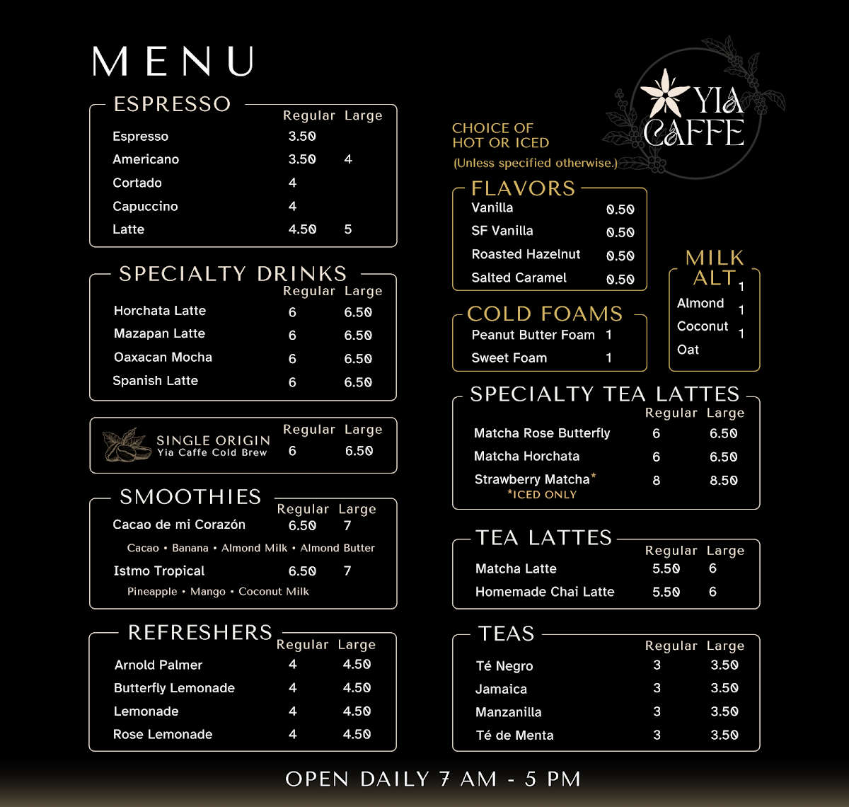 Yia Caffe Photo Menu 1