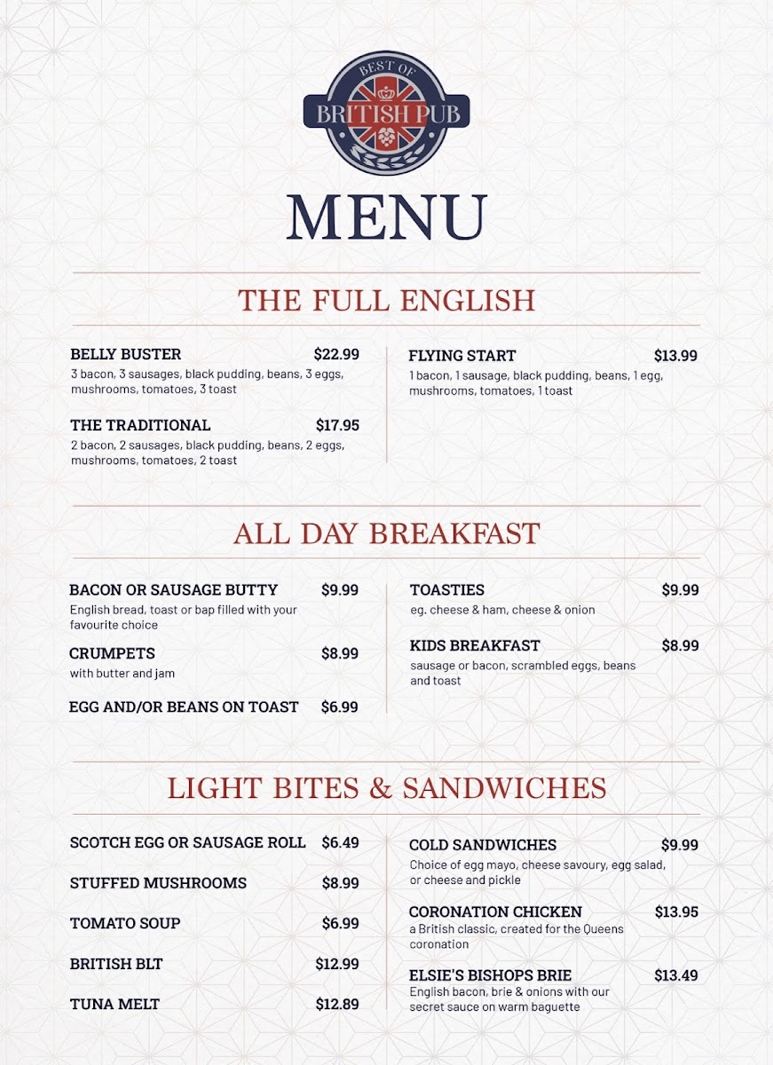 Best of British Pub Photo Menu 1