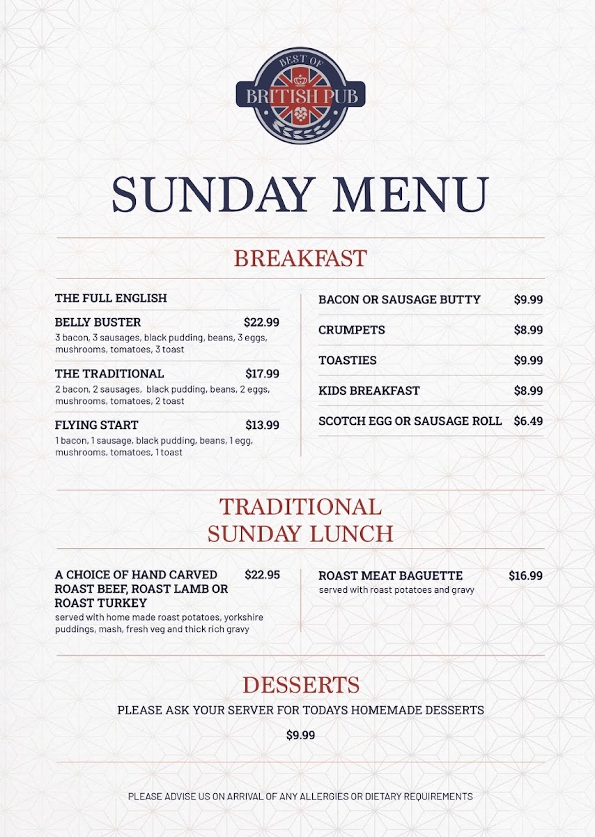 Best of British Pub Photo Menu 2
