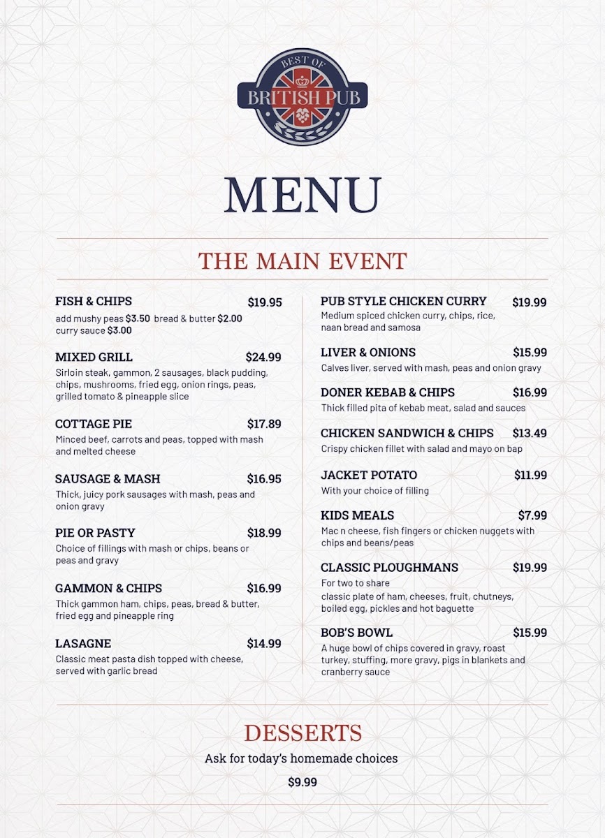 Best of British Pub Photo Menu 3
