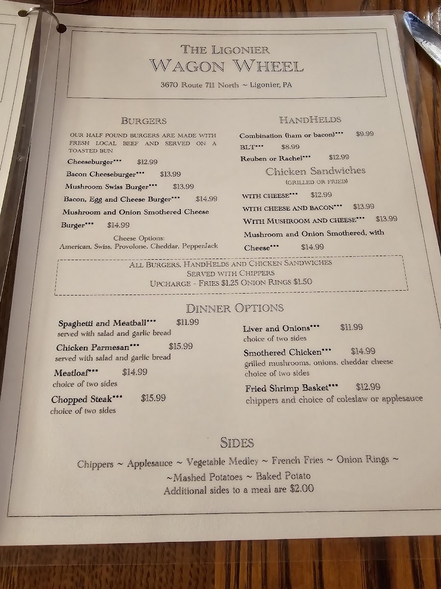The Ligonier Wagon Wheel Photo Menu 1