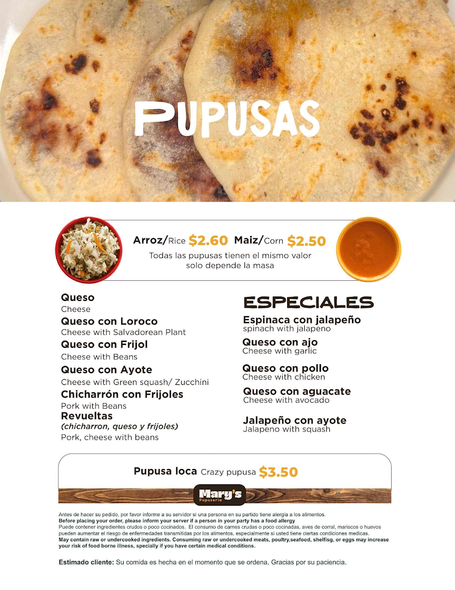 Mary's Pupuseria Photo Menu 10