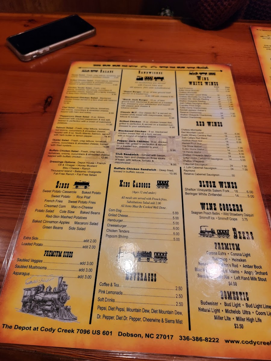 The Depot Restaurant at Cody Creek Photo Menu 10
