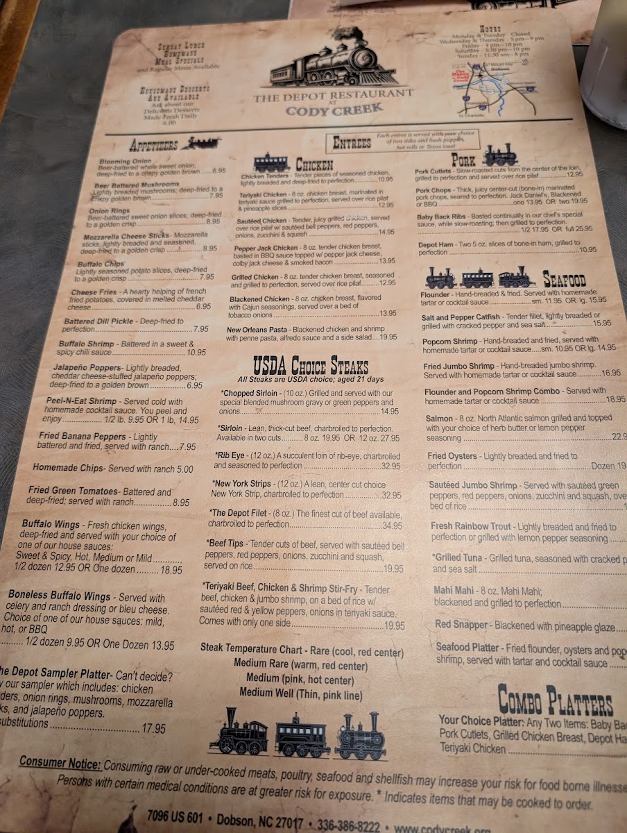The Depot Restaurant at Cody Creek Photo Menu 2