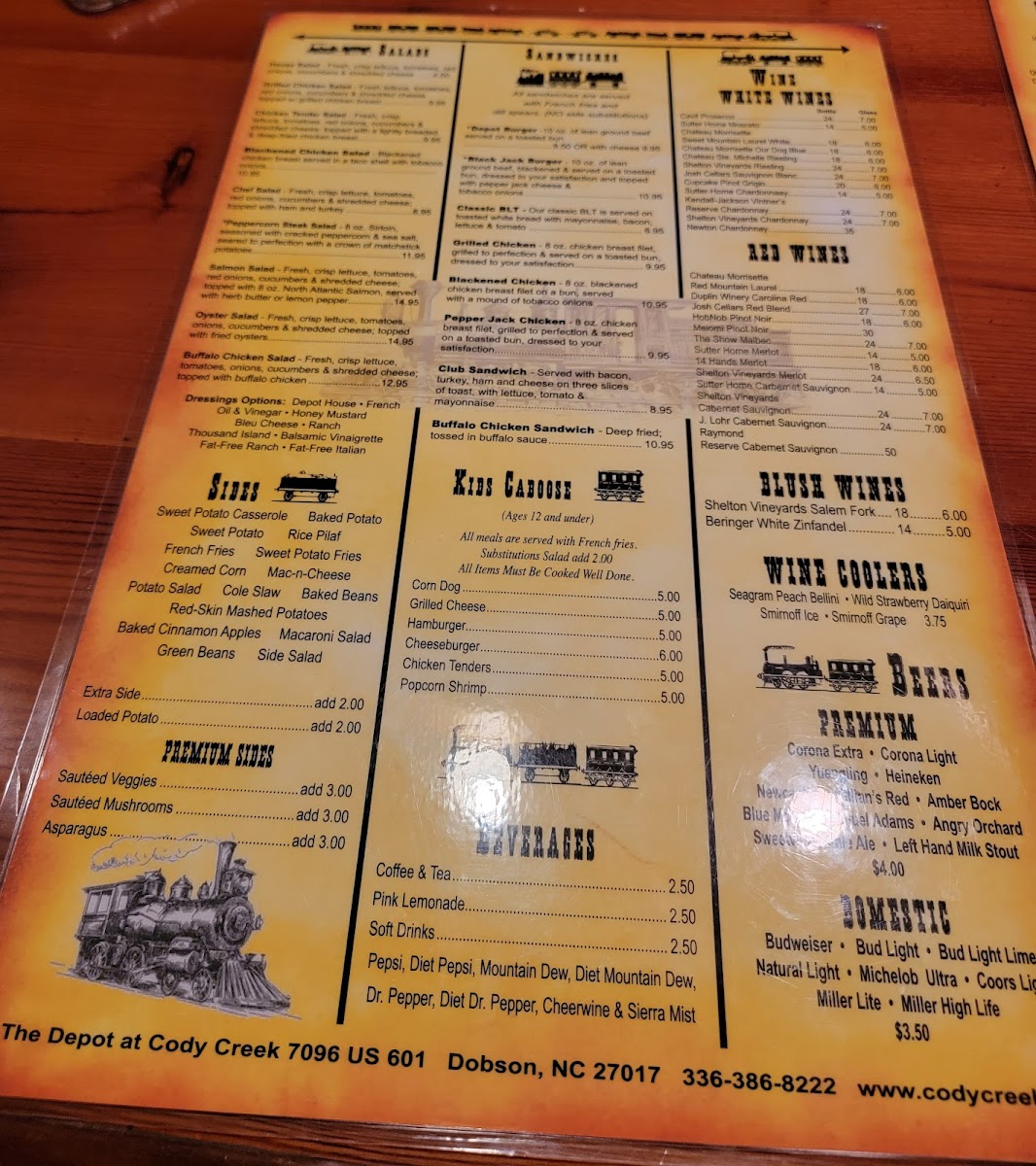The Depot Restaurant at Cody Creek Photo Menu 9