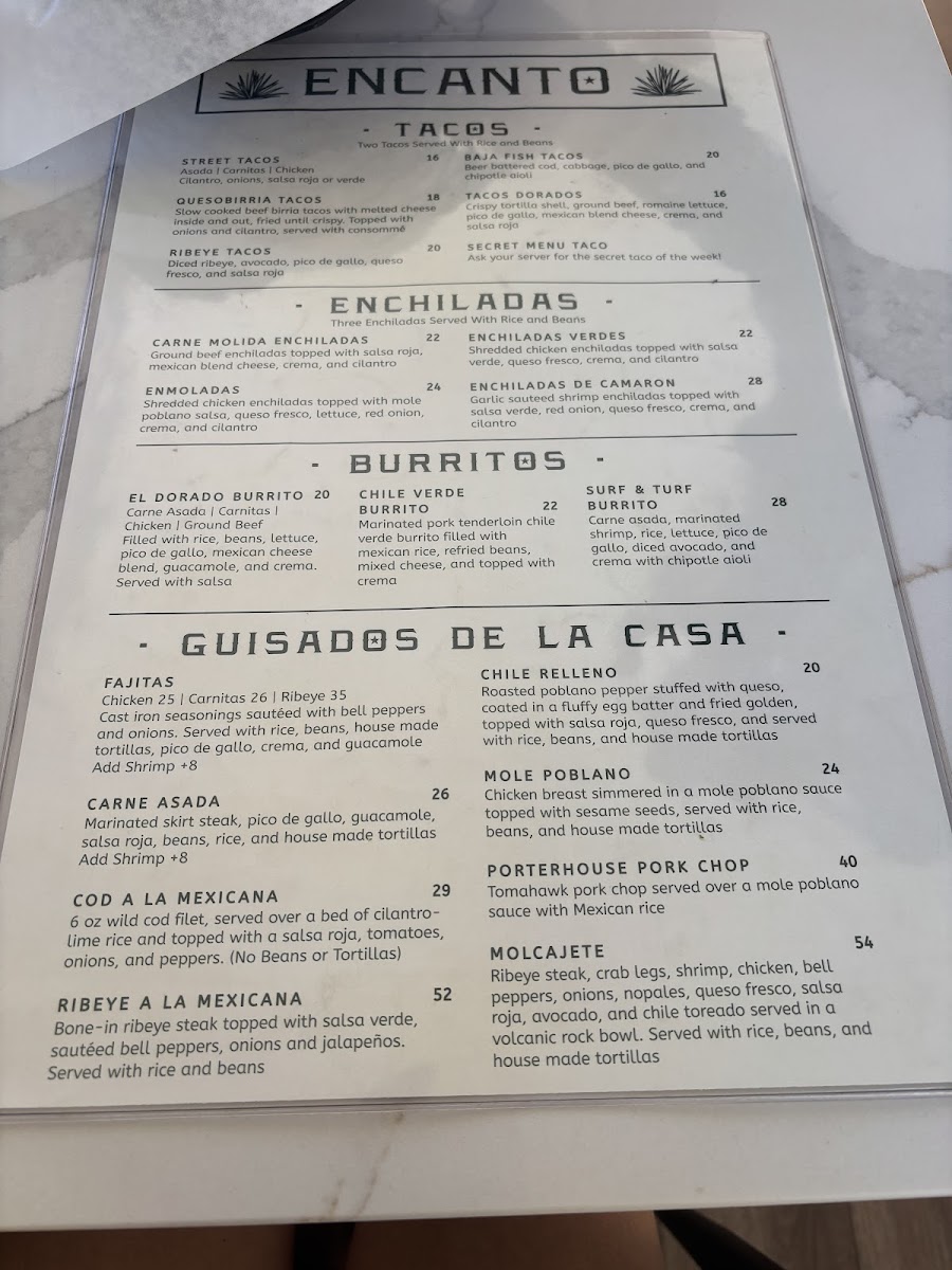 Encanto Cocina & Tequila Bar Photo Menu 1