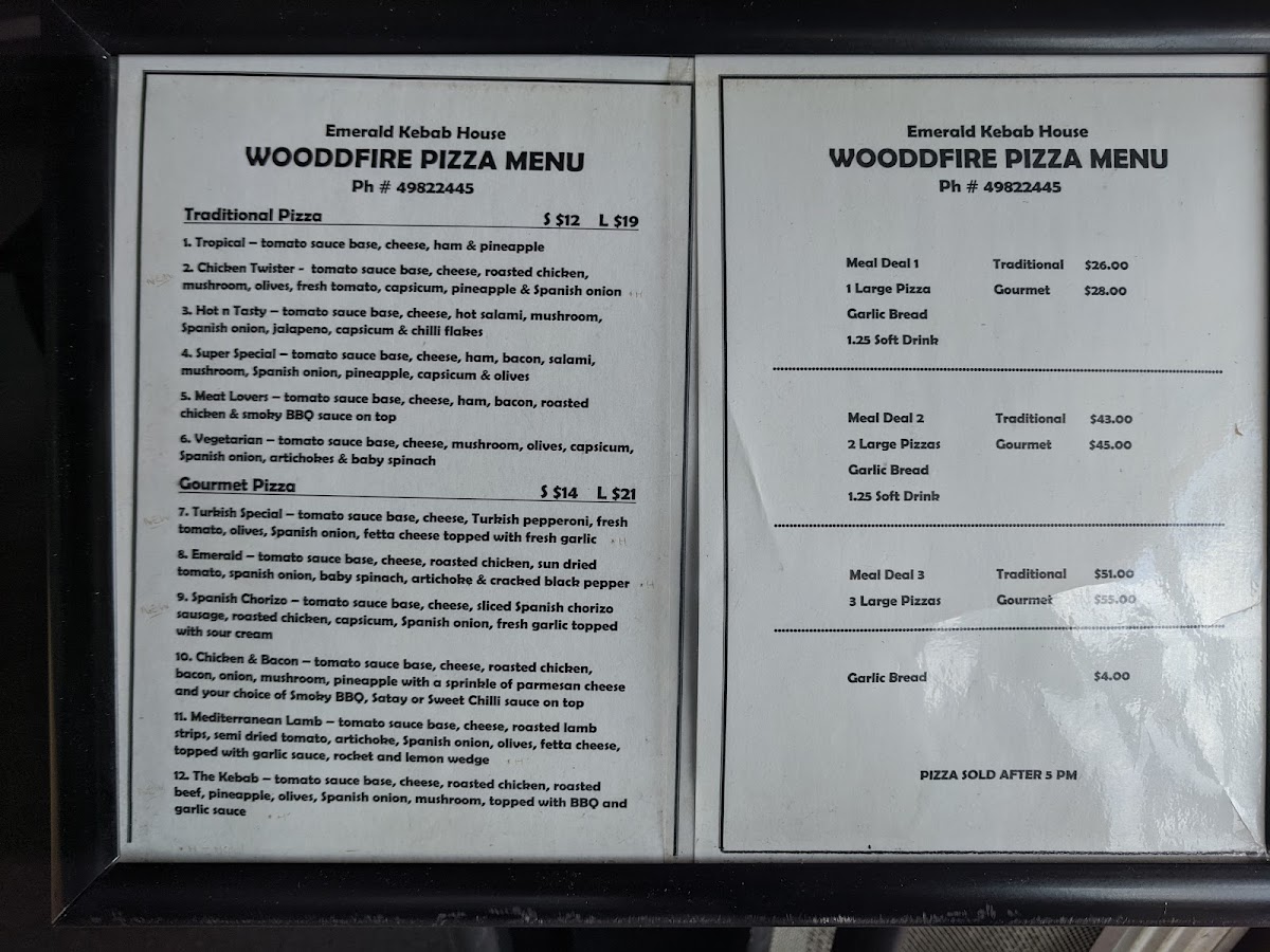 Emerald Kebab House and Woodfire Pizza Photo Menu 1