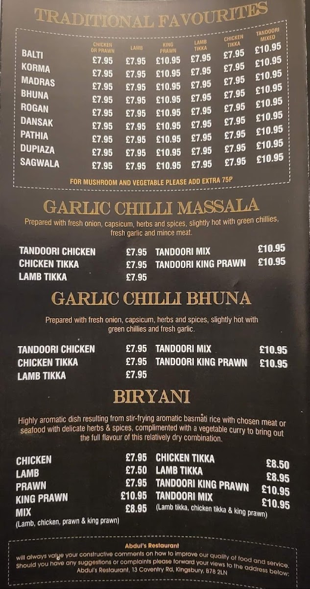 Abdul's Restaurant Photo Menu 1