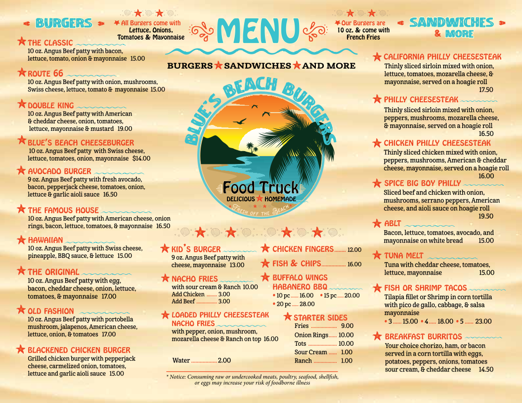 Blue Beach Burgers Photo Menu 1