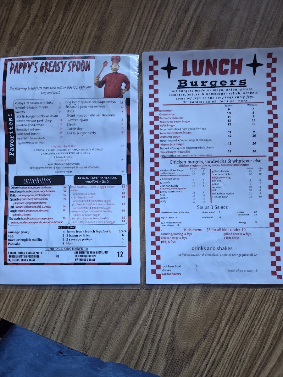 Pappy's Greasy Spoon Photo Menu 1