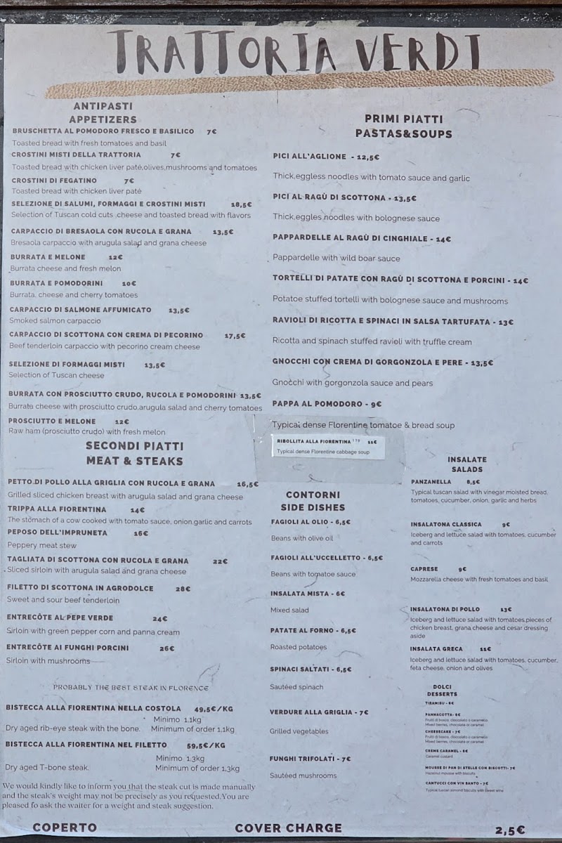 Trattoria Verdi Firenze Photo Menu 1