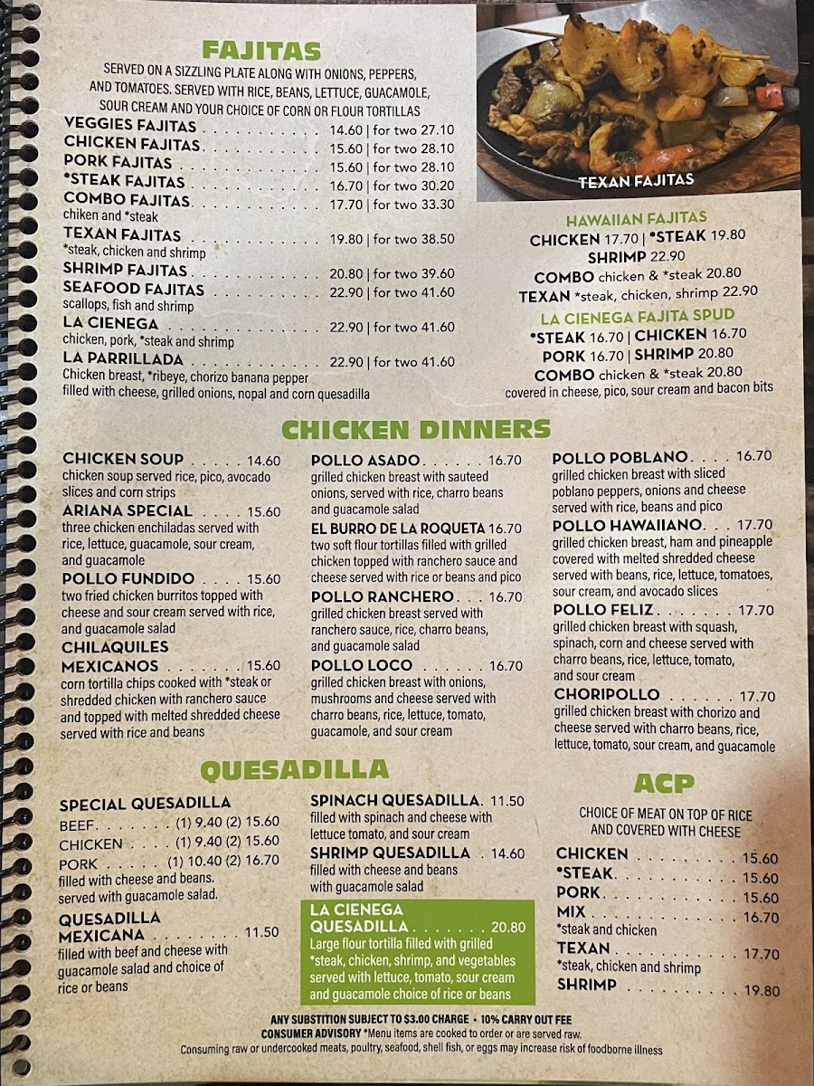 La Cienega Mexican Grill & Seafood Photo Menu 1