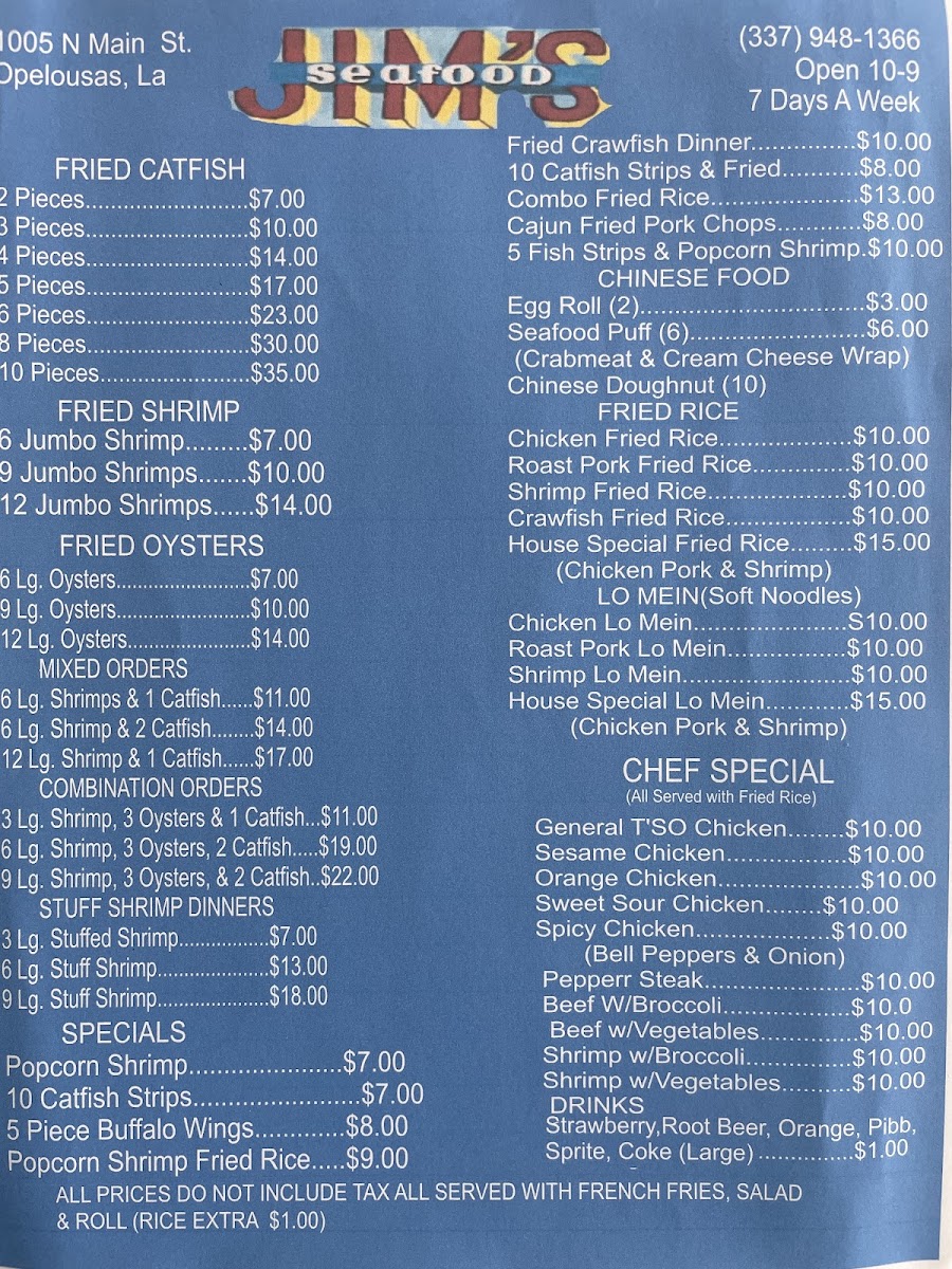 Jim's Seafood Photo Menu 1