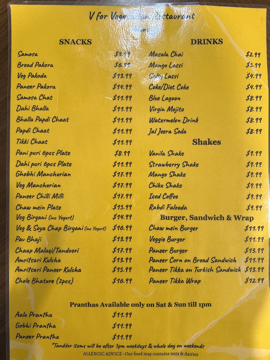 V for Vegetarian by Brabham Indian Market Photo Menu 1