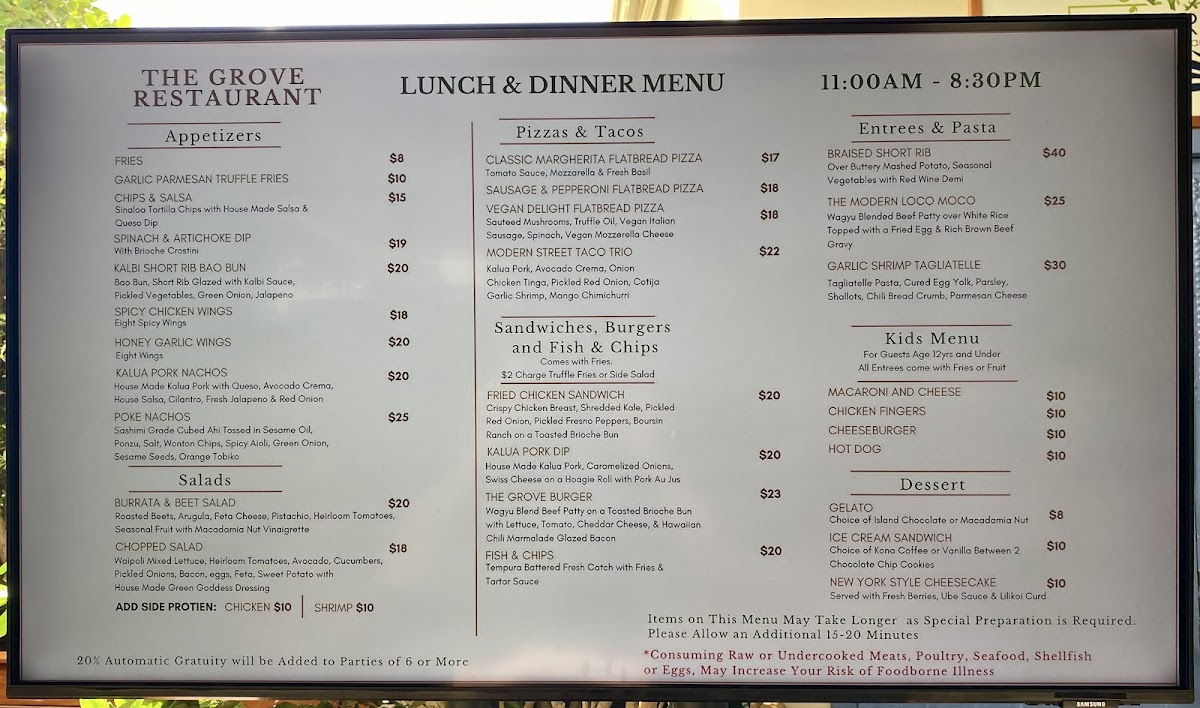 The Grove Restaurant & Bar Photo Menu 3