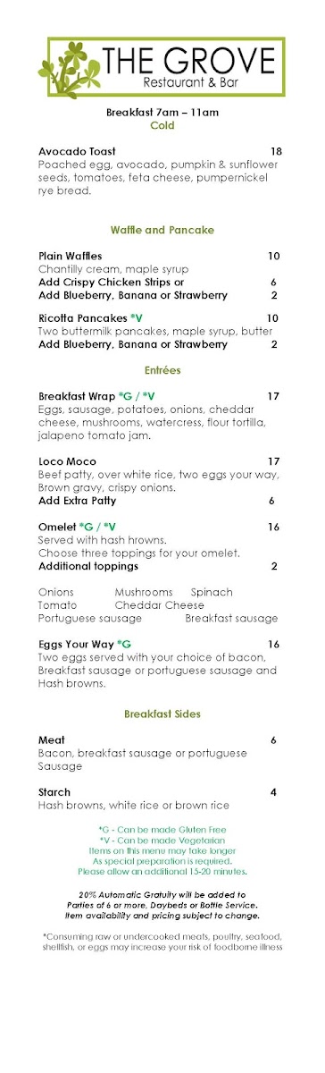 The Grove Restaurant & Bar Photo Menu 9