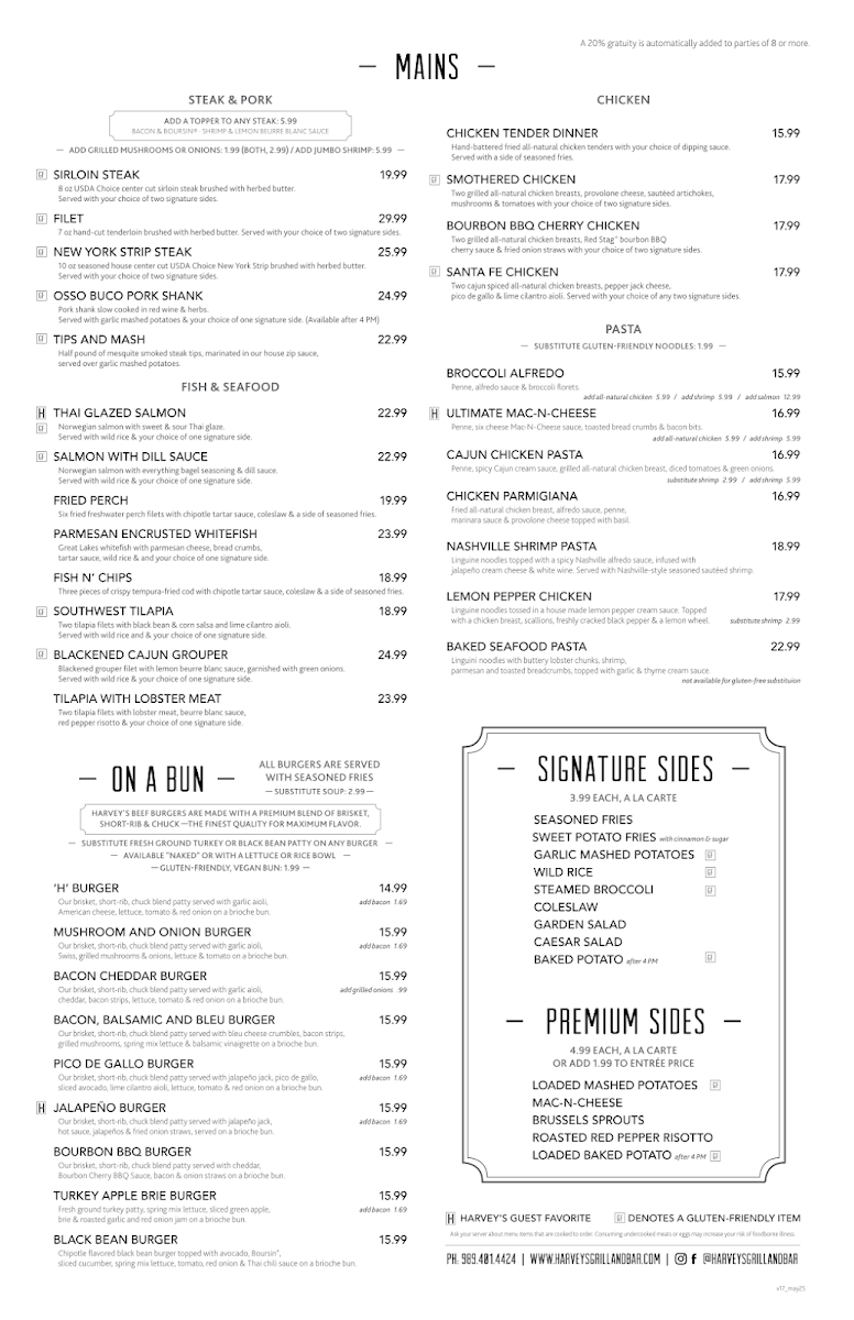 Harvey's Grill & Bar Photo Menu 1